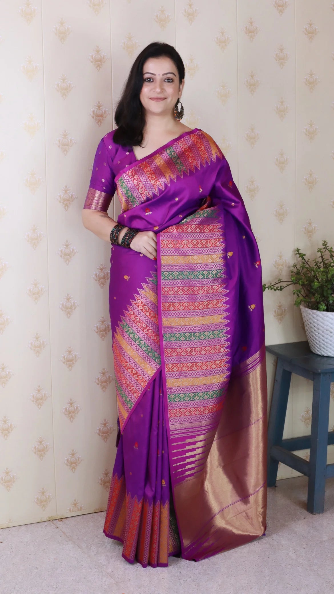 Purple Soft Silk Fancy Border Paithani Saree