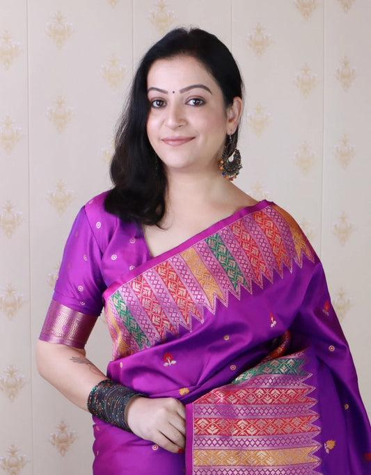 Purple Soft Silk Fancy Border Paithani Saree