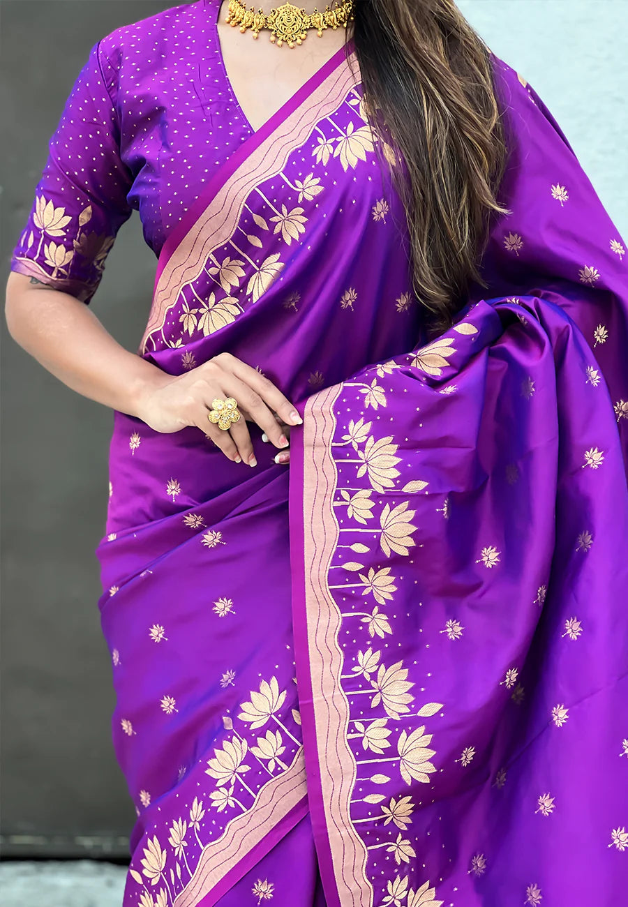 Purple Zari Woven Pichwai Silk Saree