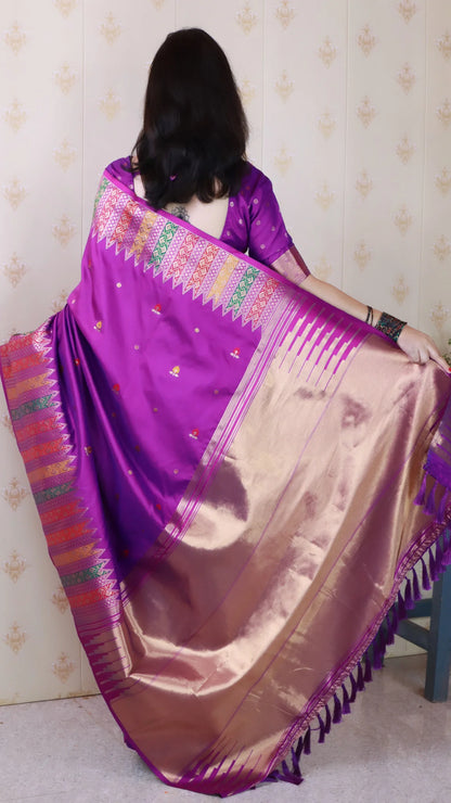 Purple Soft Silk Fancy Border Paithani Saree