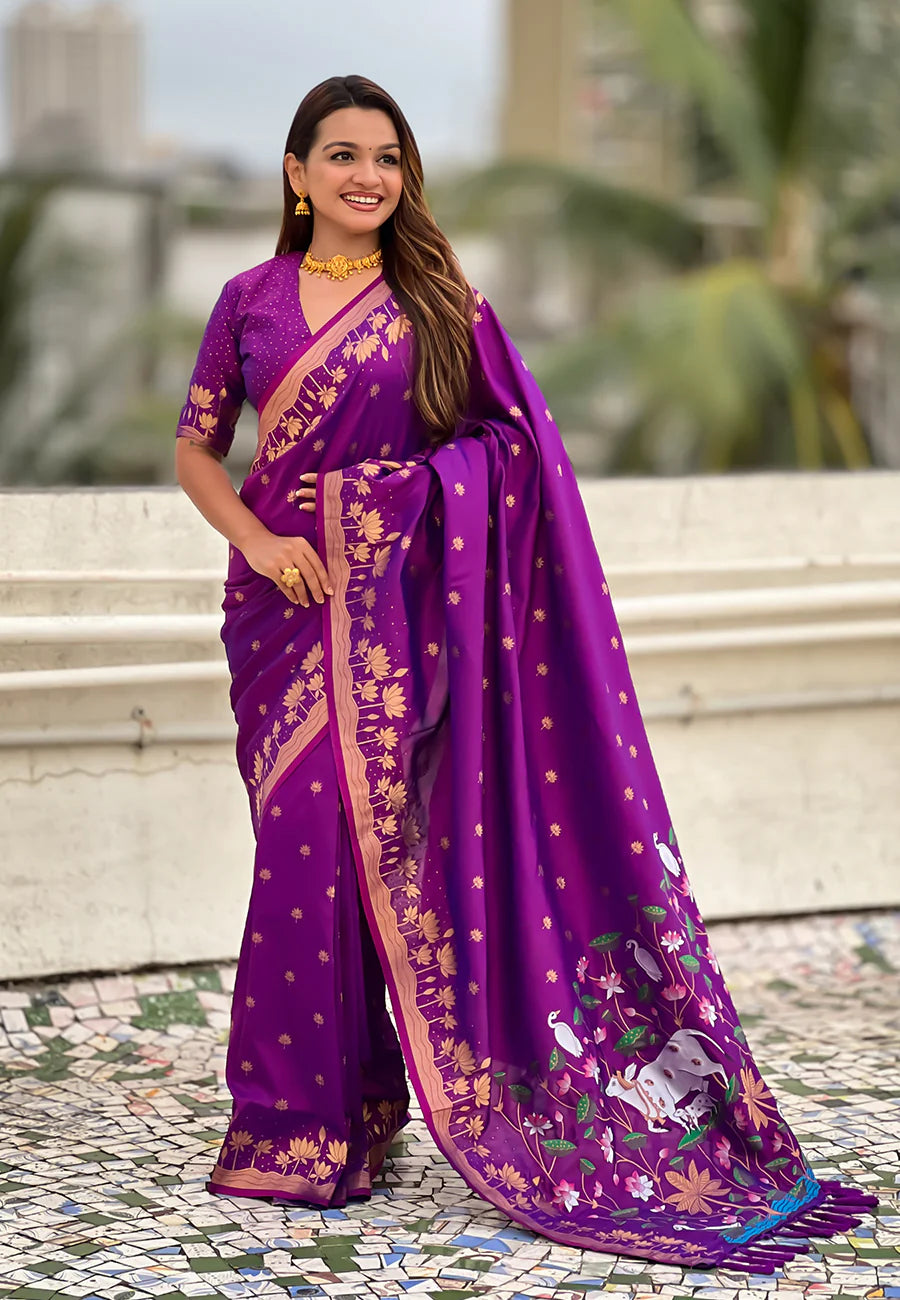 Purple Zari Woven Pichwai Silk Saree