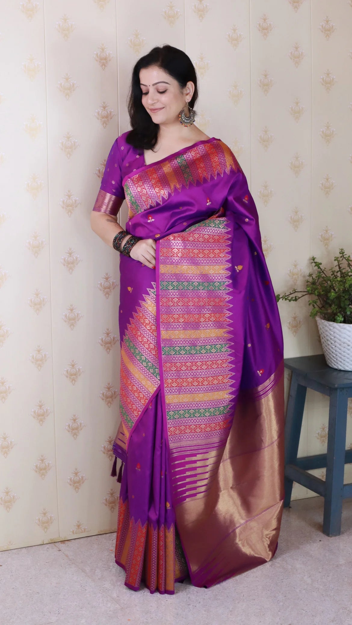 Purple Soft Silk Fancy Border Paithani Saree