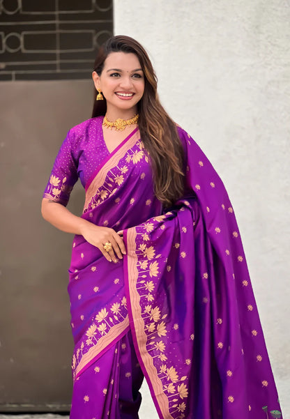 Purple Zari Woven Pichwai Silk Saree