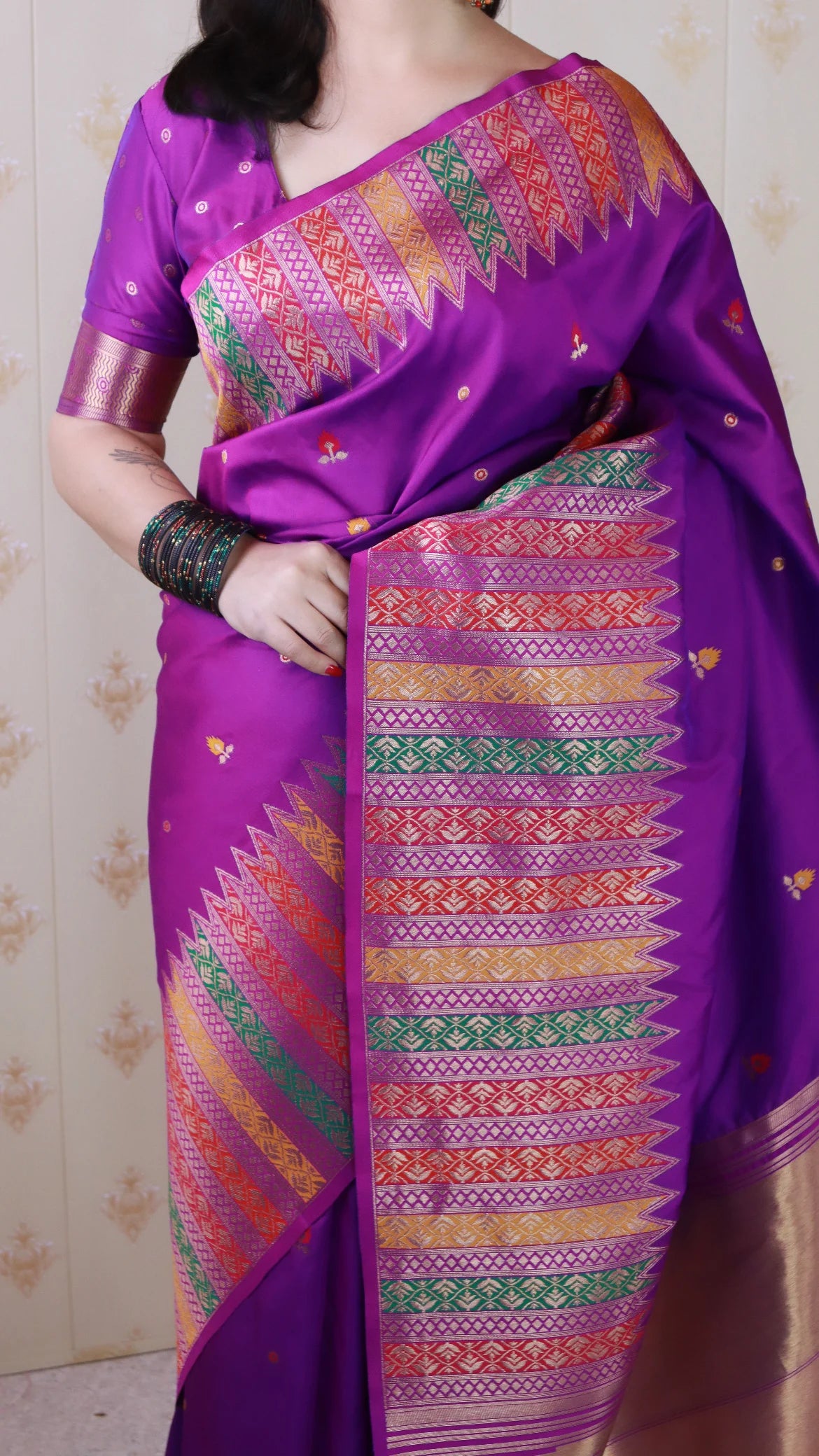 Purple Soft Silk Fancy Border Paithani Saree
