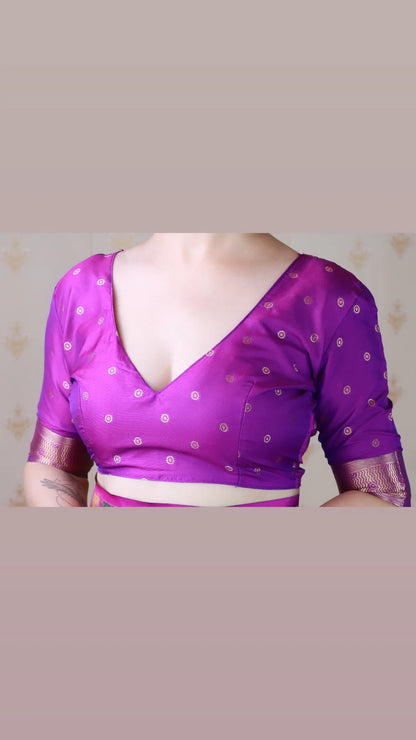 Purple Soft Silk Fancy Border Paithani Saree